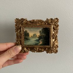Original Landscape Painting Framed, Tiny Oil Painting, Victorian Wall Art, undefined Original Mini Art