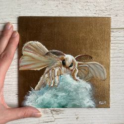 Moth Oil Painting Original Entomology Art Fairycore Wall Decor Butterfly Painting On Canvas ORIGINAL SIGNED