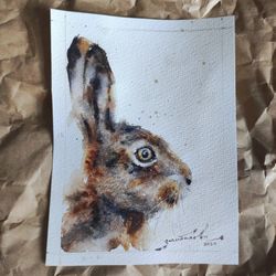 Original Bunny Watercolor Painting Rabbit Small Painting Rabbit Painting Original Gift for Hunter Small Bunny Painting