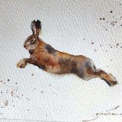 Original Bunny Painting Watercolor Rabbit Small Painting Original Rabbit Painting Gift for Hunter Small Bunny Painting