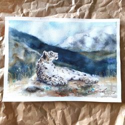 Snow Leopard Original Painting Snow Leopard watercolor painting animal fine art Wildlife Animal Illustration