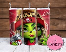 Teenage Female Grinch with San Francisco hat 20oz and 30oz Sublimation tumbler wraps PNG