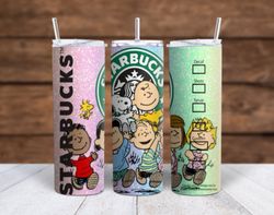 Charlie Brown gang and Starbucks Glitter 20oz and 30oz Sublimation tumbler wraps PNG