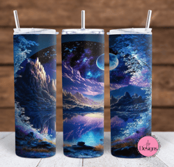 Beautiful night time  Mountain scene  20oz straight and tapered sublimation tumbler wraps PNG 300dpi