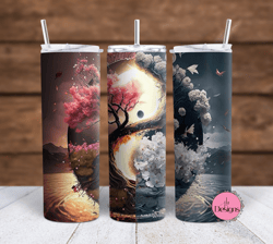 Ying Yang Night/Day Beautiful tree flowers  20oz straight and tapered sublimation tumbler wraps PNG 300dpi