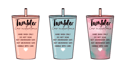 Tumbler Care Cards- Printable 4 background designs  -PNG 300dpi