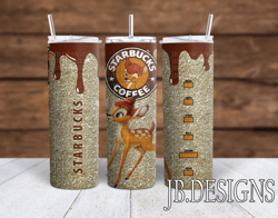 Glitter Bambi Starbucks Sublimation tumbler wrap 300DPI 20oz -30oz straight Wrap  included