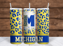 Blue and Gold Michigan Wolverines Leopard Sublimation tumbler wrap 300DPI 20oz -30oz straight Wrap  included