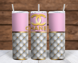 Pink,gold, & white Chanel Sublimation tumbler wrap 300DPI 20oz -30oz straight Wrap  included