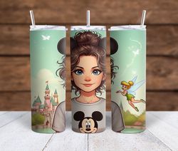 DisneyLand -brunette Girl - Mouse ears and tinkerbell Sublimation tumbler wrap 300DPI 20oz -30oz straight Wrap  included