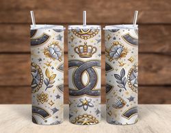Chanel Silver and Gold  20oz Sublimation tumbler wraps PNG