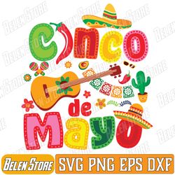 cinco de mayo svg, mexican guitar cactus let's fiesta svg, funny cowboy hat mexican svg
