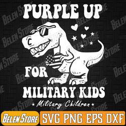 Purple Up for Military Kids Svg, Child Dino TRex Dinosaur Svg, Military Kids Awareness Png Military Kids png