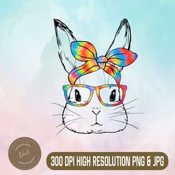 Easter Day Cute Bunny Face Tie Dye Glasses Easter Day Png, Happy Easter Day Sublimation Design