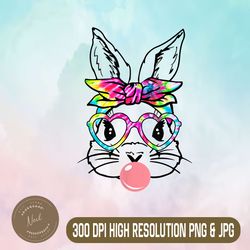 Cute Bunny With Bandana Heart Glasses Bubblegum Easter Day Easter Day Png, Happy Easter Day Sublimation Design