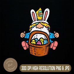 Easter Nordic Gnome Bunny Ears Eggs Basket Easter Day Png, Happy Easter Day Sublimation Design