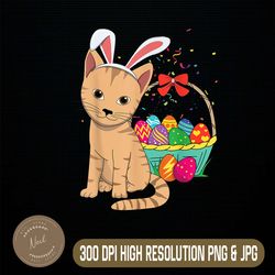 Kawaii Cute Cat Bunny Rabbit Eats Egg Happy Easter Sunday Easter Day Png, Happy Easter Day Sublimation Design