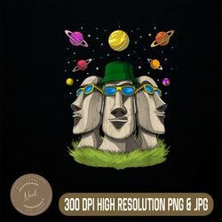 Hippie Easter Island Statues Psychedelic Moai Heads Easter Day Png, Happy Easter Day Sublimation Design