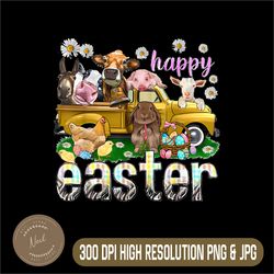 Happy Easter Day Png, Vintage Truck With Farm Animals Png, PNG High Quality, PNG, Digital Download