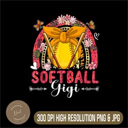 Mee Softball Gigi Png, Cute Ball Bow Tie Floral Rainbow Player Png,PNG High Quality, PNG, Digital Download