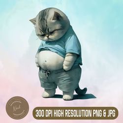 Funny Fat Cat Art Png, Design Fat Kitten Cat Lover Png,PNG High Quality, PNG, Digital Download