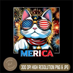 Fireworks Patriotic Maneki Png, Neko Cat Merica Png, PNG High Quality, PNG, Digital Download