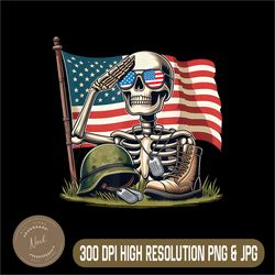 Salute Skeleton Png, American USA Flag Png, Memorial Day 4th of July Png, Digital File, PNG High Quality, Sublimation