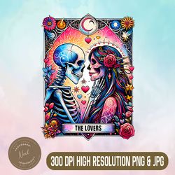 The Lovers Png, Tarot Card Png, Celestial Halloween Png, Colorful Skeletons Png, Digital File, PNG High Quality