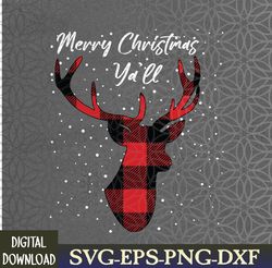 Merry Christmas Ya'll Reindeer Santa Hat Buffalo Red Plaid Svg, Eps, Png, Dxf, Digital Download