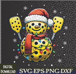 pickleball snowman santa hat lights christmas pickleball svg, eps, png, dxf, digital download