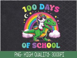 Unicorn Riding T rex Dinosaur Boys Girls 100 Days Of School PNG, Sublimation Design