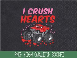 Valentines Day I Crush Hearts Monster Truck Boys Toddler Kid PNG, Sublimation Design