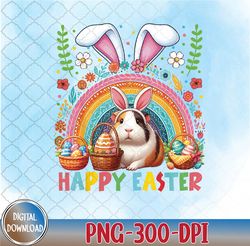 Easter Bunny Guinea Pig Hunting Eggs Floral Colorful Rainbow PNG