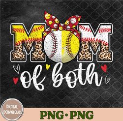 Mom Of Both Baseball Softball Leopard Tee Mother's Day Png, Sublimation Design