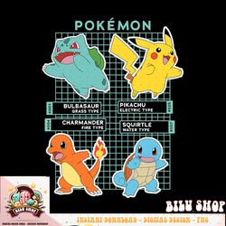 Pokemon  Group Shot Kanto Region Starters Pokedex Grid T-Shirt