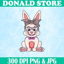Bunny With Glasses And Leopard Print Bandana Easter Rabbit Easter Day Png, Happy Easter Day Sublimation Design