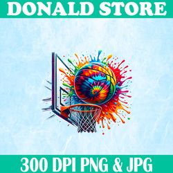 colorful basketball tie dye png, color splash basketball hoop net png, png high quality, png, digital download