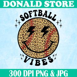 Smile Face Softball Vibes Png, Game Day Softball Life Mom Retro Png, PNG High Quality, PNG, Digital Download
