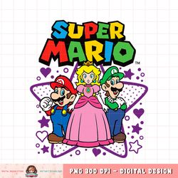 Super Mario Peach Luigi Trio Stars And Hearts png, digital download, instant