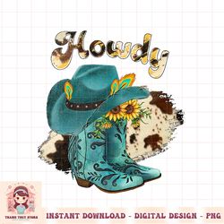 Cowhide Turquoise Western Cowboy Boots Hat Howdy Rodeo Girl PNG Download