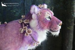 Lioness Sakura realistic plush animals. Ooak toy. Pink Lion stuffed toy
