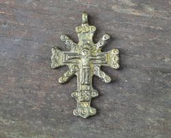 Handmade brass cross necklace pendant,Vintage Brass Cross necklace,Rustic Brass Cross pendant,hutsul cross jewellery