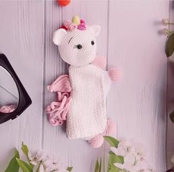 Baby Cotton Crocheted Comforter unicorn, Crocheted unicorn Toy
