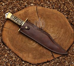 ram horn hunting bowie knife 17.5" custom handmade bowie knife with leather sheath