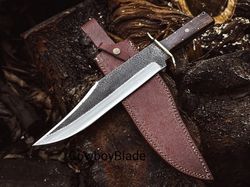 Stainless Steel Hunting Bowie Knife, Wood Handle, Handmade Hunting Bowie Knife With Leather Sheath, Fixed Blade Knife Ro