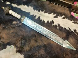 Roman Gladius Sword, Gladiator Sword, Damascus Steel Sword, Hand-Engraved Sword, Antique Sword Replica