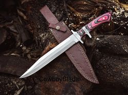 Stainless Steel Hunting Bowie Knife, Pakka Wood Handle, Handmade Hunting Bowie Knife With Leather Sheath, Fixed Blade