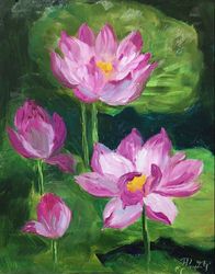 Lotus Painting Flowers ArtOriginal Painting Pink Lotus Artwork Oil Painting Floral Original Painting Raisa PototskayaArt
