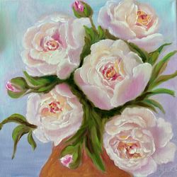 Peony Painting Original Oil Artwork Flowers Art Peonies Art Bouquet Flowers in Vase Painting Original Artwork