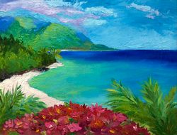 Hawaiian Beach Painting Seascape Artwork Original Oil Painting Impasto Painting Sea Artwork by RaisaPototskayArt 12 x16
